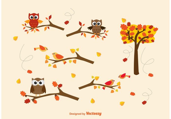 Vector Autumn Branches  Owls