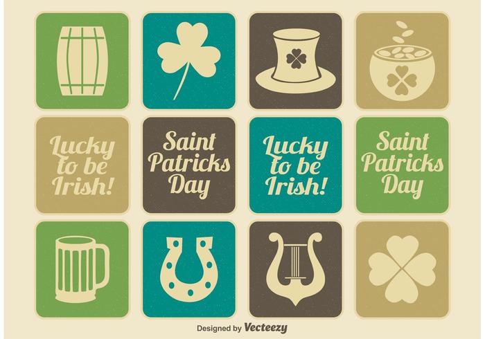 Conjunto del icono del día de San Patricio del vintage vector