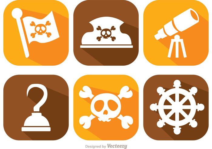 Pirate Long Shadow Icons Vector