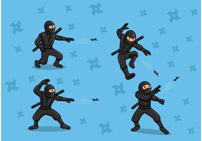 desenho animado preto ninja salto e corrida define ação com seis ações  diferentes 3381492 Vetor no Vecteezy