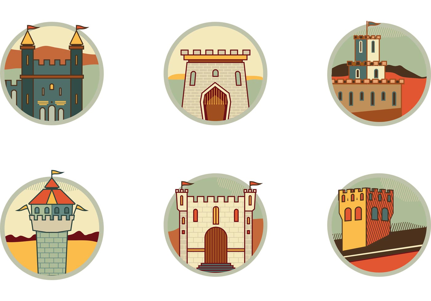 Illustration set of fortress, castles, fort icon vectors and medieval tower...