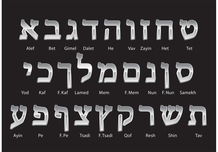 Silver Hebrew Alphabet Vectors 