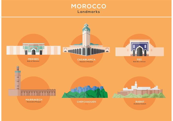Landmarks of Main Cities in Morocco Vectors Landmarks of Main Cities in Morocco Vectors