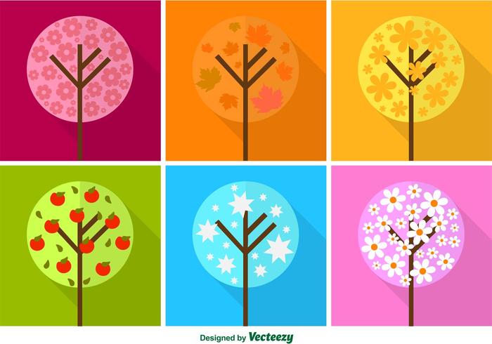 Colourful Flat Seasonal Tree Vectors