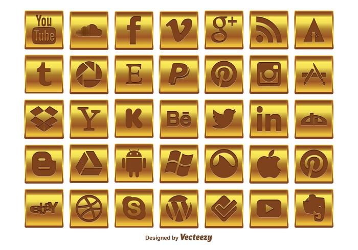 Gold Social Media Icon Set vector