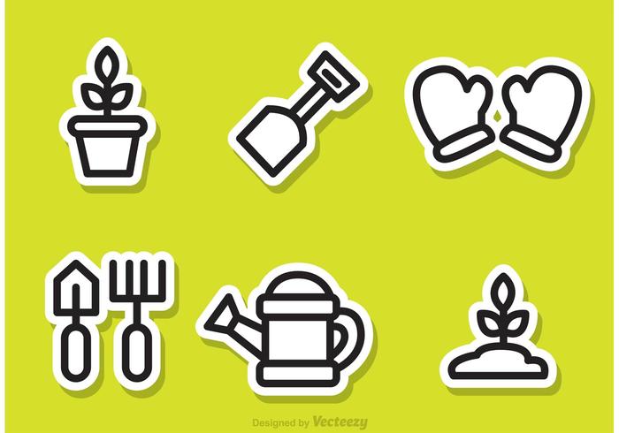 Gardening Outline Sticker Vectors Gardening Outline Sticker Vectors