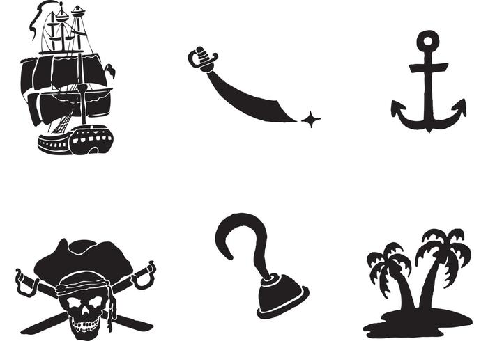 ilustración vectorial de accesorios piratas. conjunto vectorial de accesorios  piratas. barco pirata, ron, bandera, volante, espada. 5456415 Vector en  Vecteezy