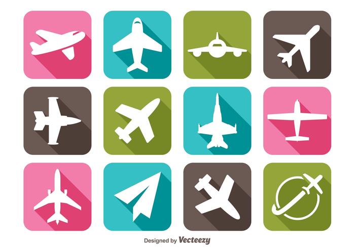 Long Shadow Airplane Icons vector