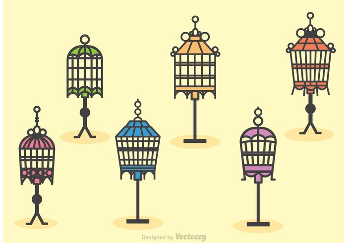 Vintage Bird Cage Stand Vectors Vintage Bird Cage Stand Vectors