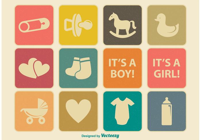 Vintage Baby Icon Set vector