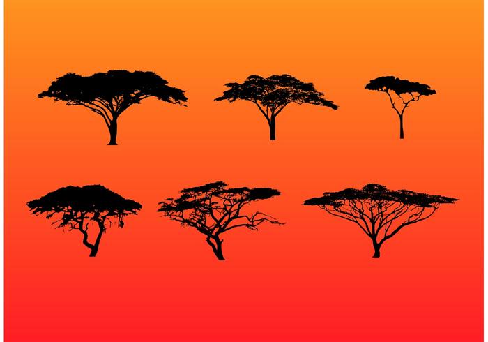 Silhouetted Acacia Trees Set vector