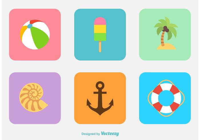 Summer  Beach Flat Icon Vectors