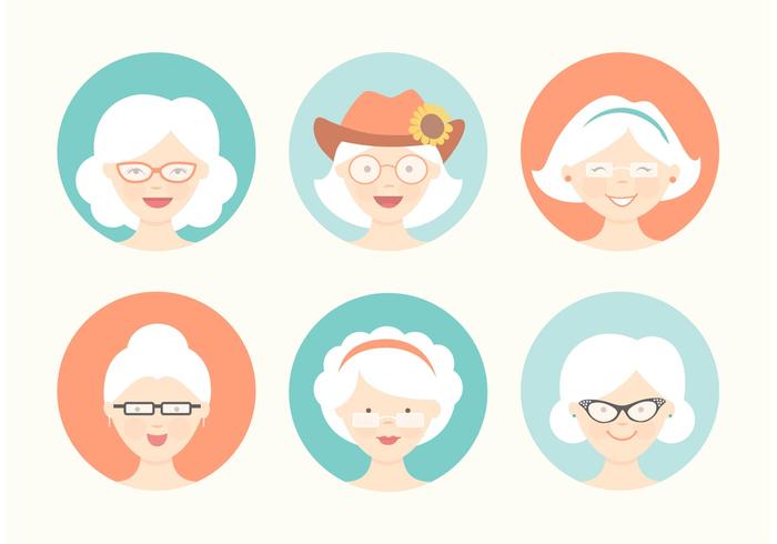 Funny Grandma Avatar Vector Set