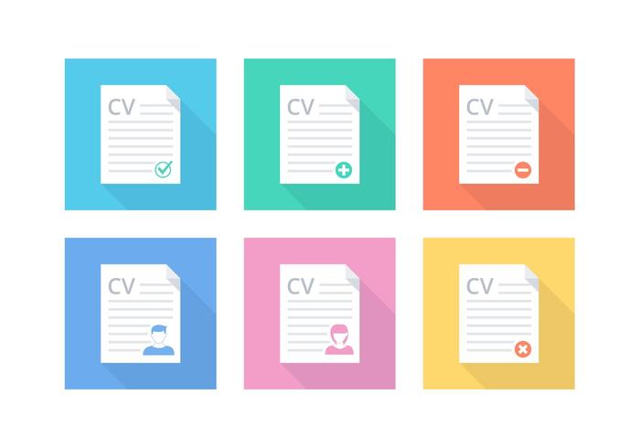 Iconos libres del vector del curriculum vitae del plano plano