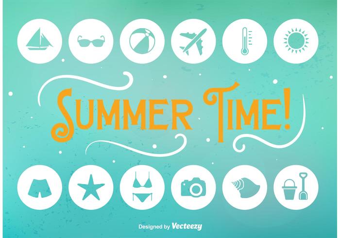 Summer Time Flat Icons vector