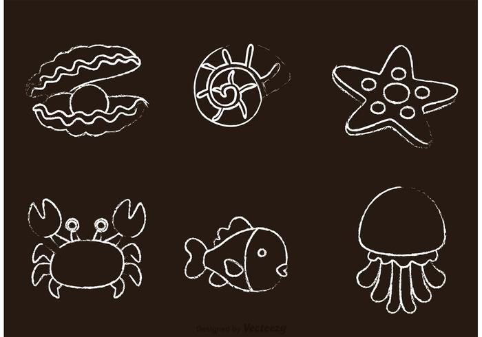 Sealife Chalk Drawn Icons Vector