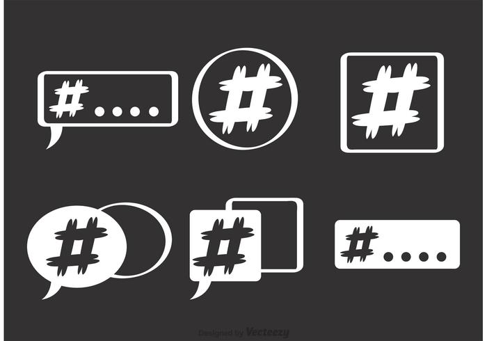 Hashtag White Icons Vector