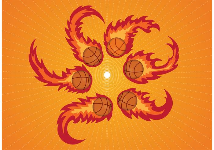 Curved Basketball on Fire Vectors