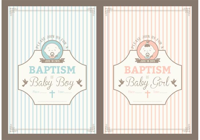 Retro Christening Invitation Vector Cards