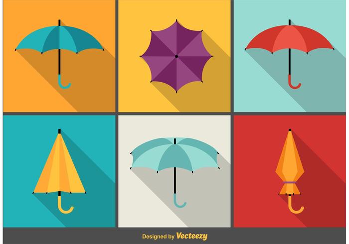 Umbrellas long shadow flat icons vector