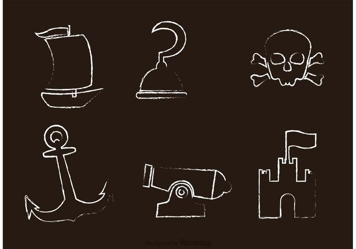 Chalk Drawn Pirate Icons Vector