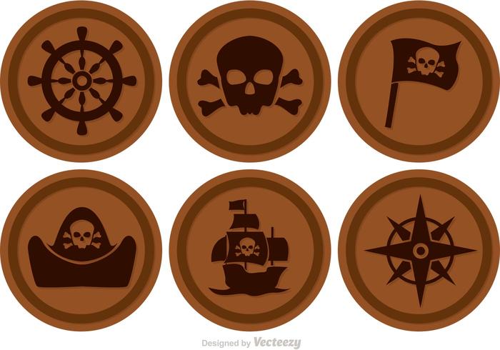 Brown Circle Pirate Icons Vector