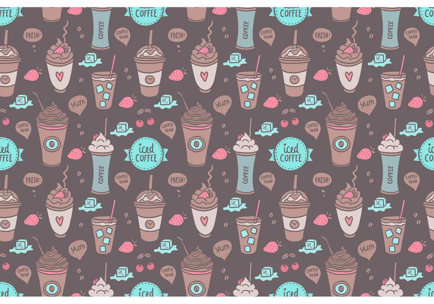 Free Colorful Iced Coffee Seamless Pattern Vector - Download Free