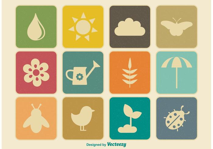 Vintage Spring Vector Icon Set