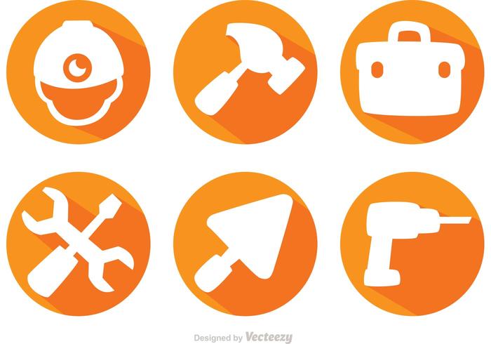 Construction Tools Long Shadow Icons Vector