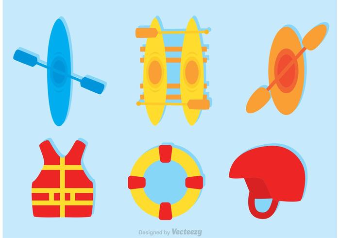 Conjunto De Río De Rafting Iconos Vector