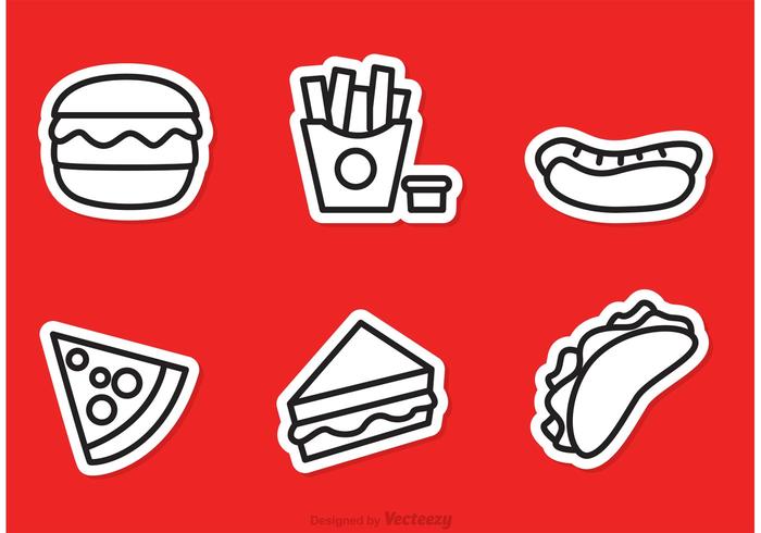 Fast Food Outline Icons Vector