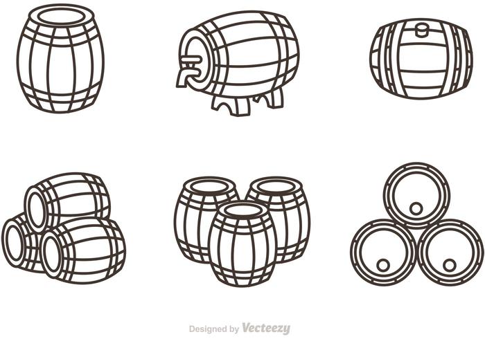 Whiskey Barrel Outline Icons Vector