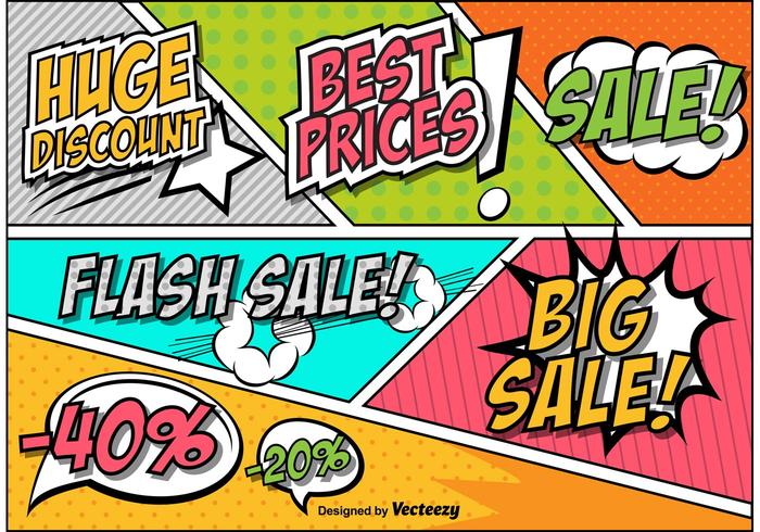 Retro Comic Style Sale and Discount Sign Vectors