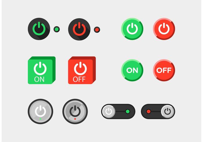 On Off Flat Vector Buttons On Off Flat Vector Buttons