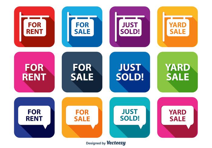 Trendy Long Shadow Sale Vector Icon Set Trendy Long Shadow Sale Vector Icon Set