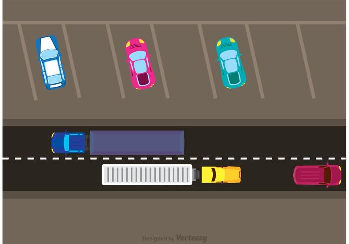 Tráfico de coches y vector de estacionamiento