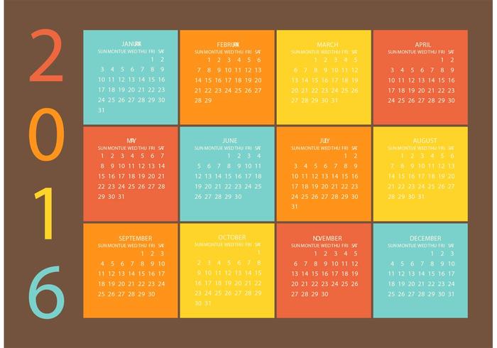 Free Vector Grid Calendar 2016