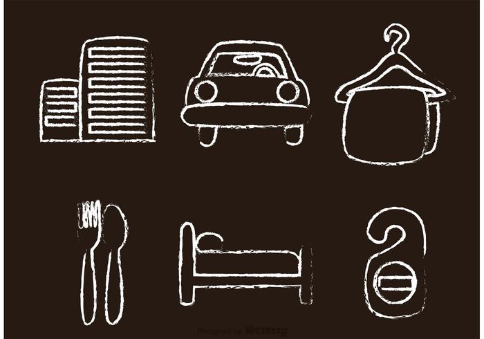 Chalk Drawn Hotel Icons Vectors