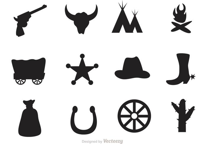 Silhouette Wild West Icons Vector Silhouette Wild West Icons Vector