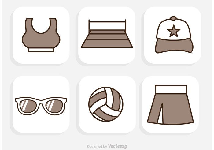 Beach Volleyball Icons Vector