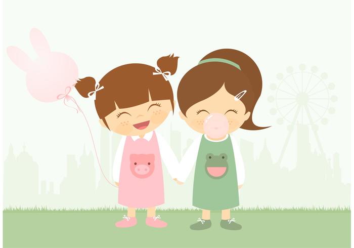 Little Girls Having Fun With Chewing Bubblegum vector