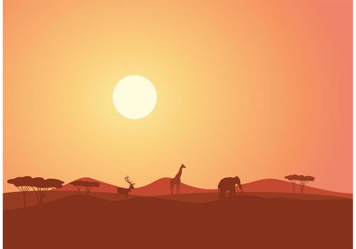 Free African Landscape At Sunset Vector Free African Landscape At Sunset Vector