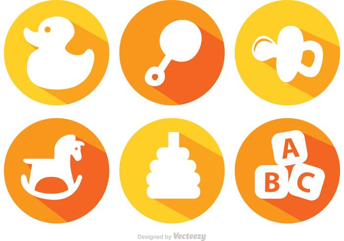 Long Shadow Baby Toys Vector Icons