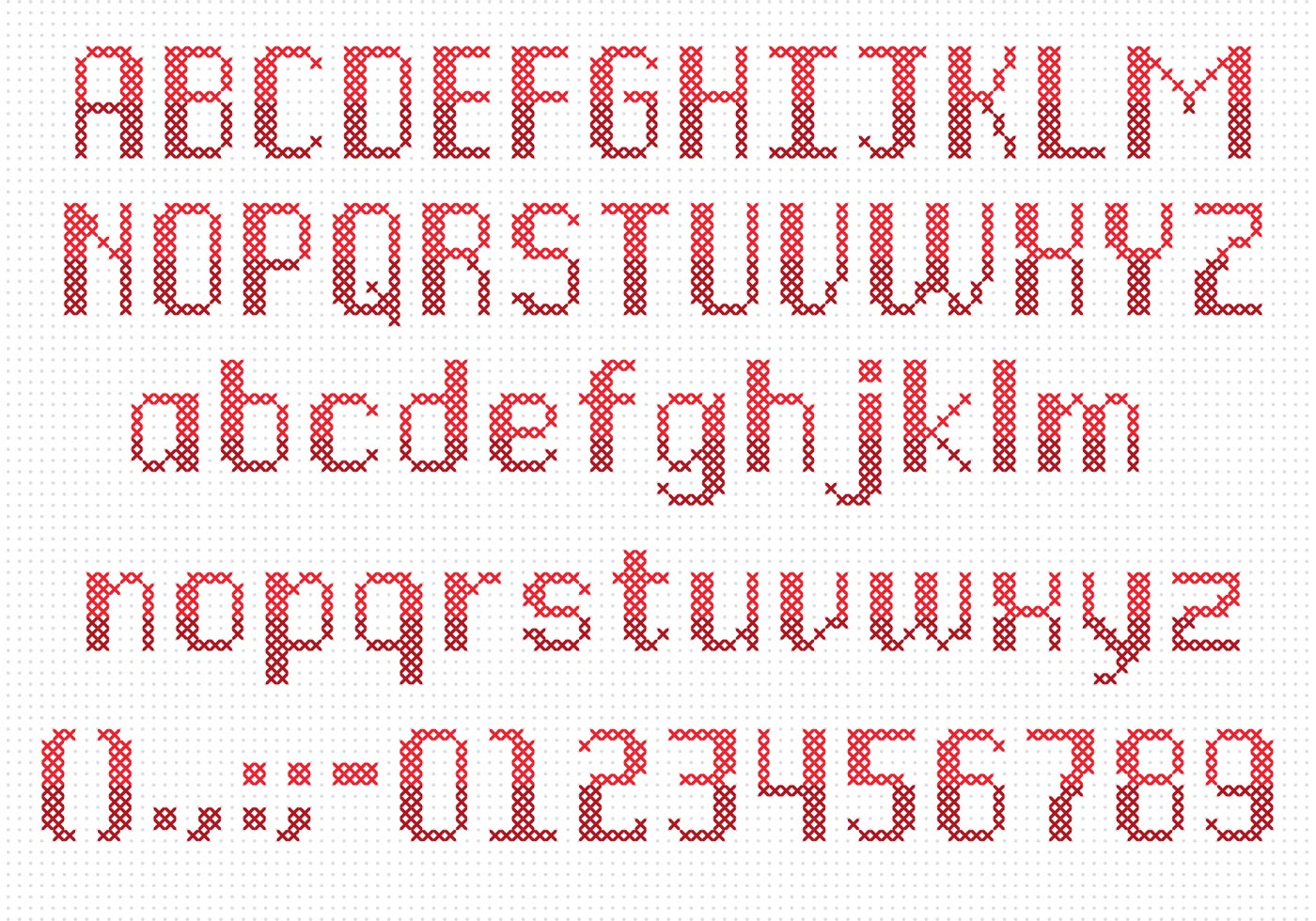 Red Cross Stitch Upper and Lowercase Vector Type ...