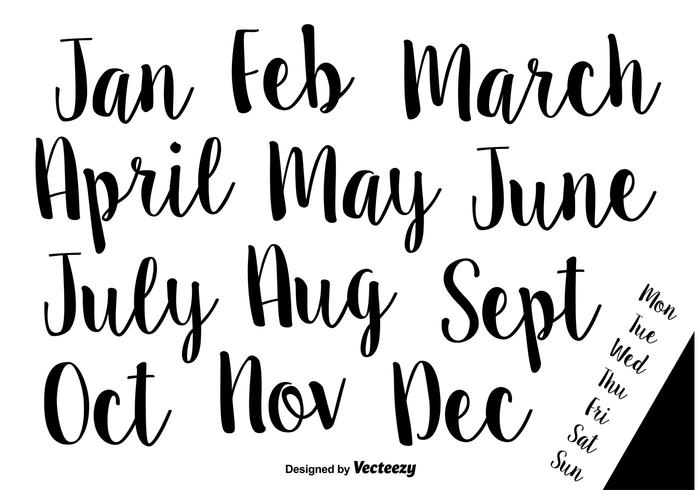 Hand-Drawn Calligraphic Vector Names of Months and Weeks