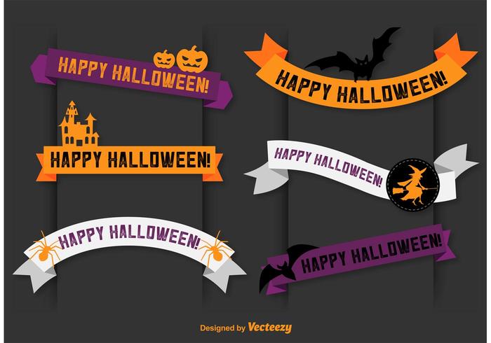 Happy Halloween Vector Banner Ribbons