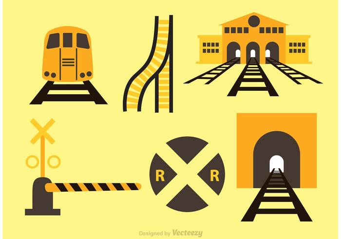 Iconos Del Tren Y De La Estación Del Vector