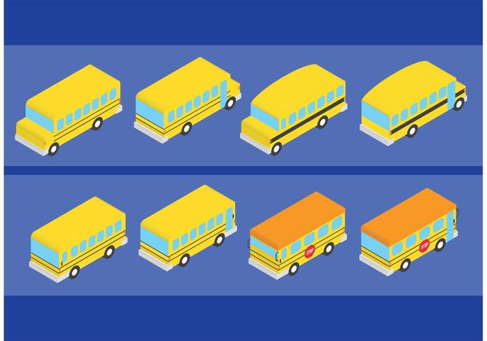 Vectores del autobús escolar del estilo isométrico