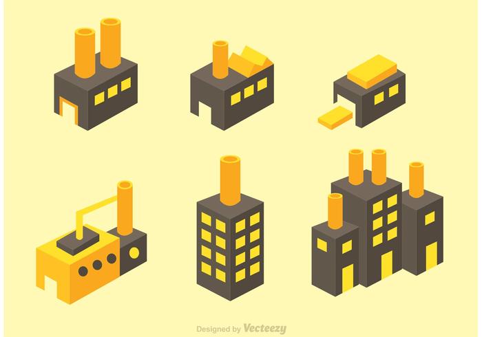 Iconos vectoriales isométricos de la fábrica vector