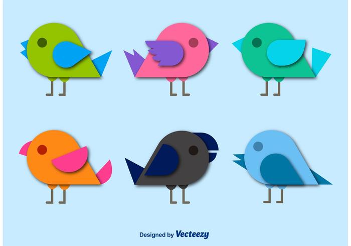 Birds Cartoon Flat Paper Style Vectors